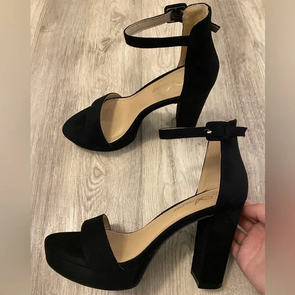 Athlefit Black High Heels Platform Block Heel Chunky Faux Suede Ankle Strap 7.5 - Picture 5 of 16